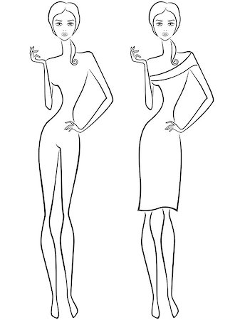 simsearch:400-08573669,k - Abstract stylish slender women two vector outlines Stock Photo - Budget Royalty-Free & Subscription, Code: 400-08163555