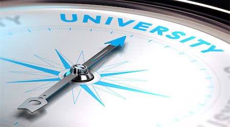 pick best - Choosing an university concept. 3D image with a compass with needle pointing the word university. Blue and white tones. Stock Photo - Budget Royalty-Free & Subscription, Code: 400-08184930