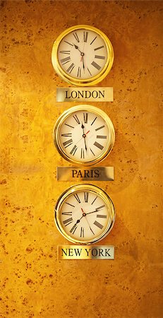 paris clock - World clock at the reception wall. London, Paris and New York Stock Photo - Budget Royalty-Free & Subscription, Code: 400-08185195