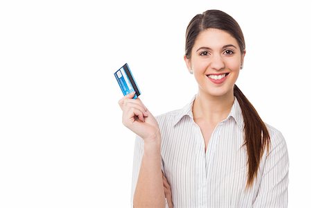 simsearch:400-06858518,k - Cheerful young business lady holding cash card Stock Photo - Budget Royalty-Free & Subscription, Code: 400-08186567