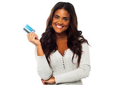 simsearch:400-06858518,k - Pretty charming woman holding up a credit card over white Stock Photo - Budget Royalty-Free & Subscription, Code: 400-08186672