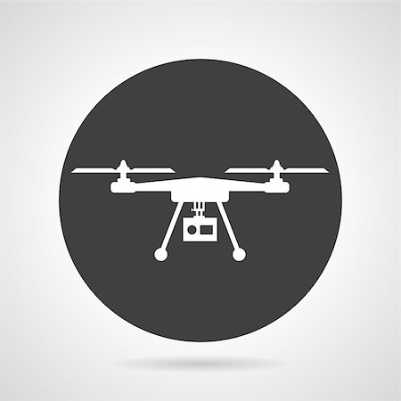 Flat black round vector icon with white silhouette quadcopter with action camera on gray background. Stock Photo - Budget Royalty-Free & Subscription, Code: 400-08188289