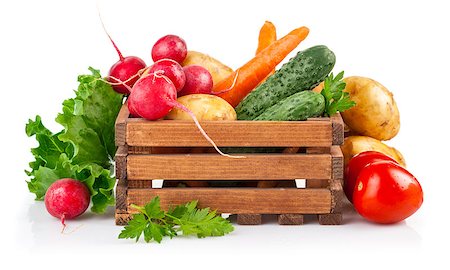ration - Fresh vegetables in wooden box. Isolated on white background Stock Photo - Budget Royalty-Free & Subscription, Code: 400-08188433