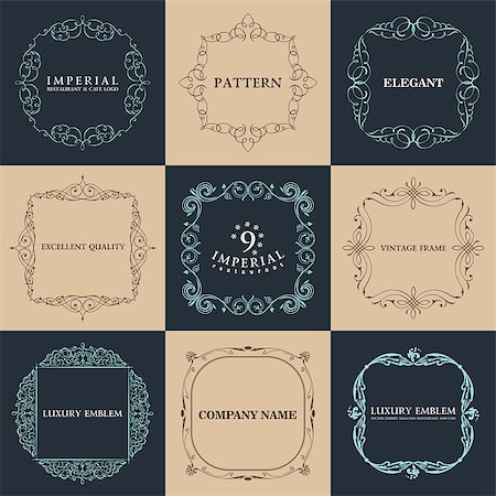 Calligraphic 9 frames set. Vector vintage elegant text border Photographie de stock - Aubaine LD & Abonnement, Code: 400-08188764