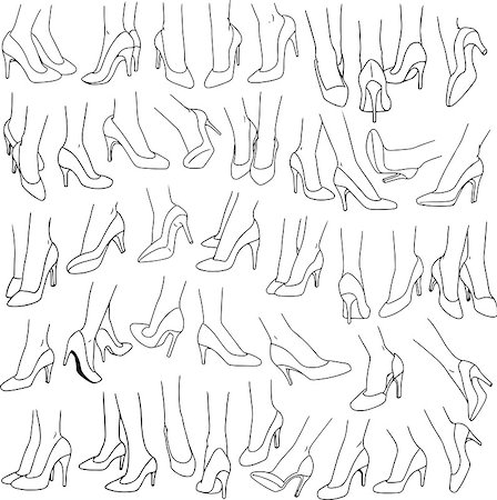 simsearch:400-04450069,k - Vector illustrations lineart pack of woman feet wearing red high heel in various gestures. Stock Photo - Budget Royalty-Free & Subscription, Code: 400-08188959