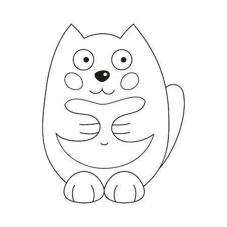 simsearch:400-08189024,k - Cute cartoon kitty, vector illustration of funny fatty cat, coloring book page for children Photographie de stock - Aubaine LD & Abonnement, Code: 400-08189025