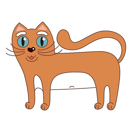 simsearch:400-08189024,k - Cartoon kitty, vector illustration of funny cute red cat with white tummy, cat smiling and standing Photographie de stock - Aubaine LD & Abonnement, Code: 400-08189026