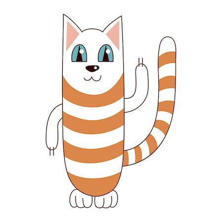 simsearch:400-08189024,k - Cartoon kitty, vector illustration of funny cute striped cat of white with red strips colour, cat smiling and dancing Photographie de stock - Aubaine LD & Abonnement, Code: 400-08189021