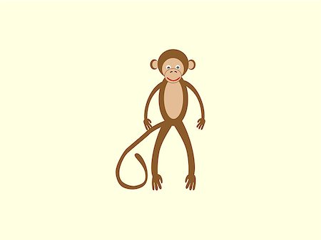 simsearch:400-04382902,k - Brown monkey with a long tail in the style of children. Funny animal stands upright smiling prankster Joker the symbol of the year 2016 Eastern calendar Stock Photo - Budget Royalty-Free & Subscription, Code: 400-08189855