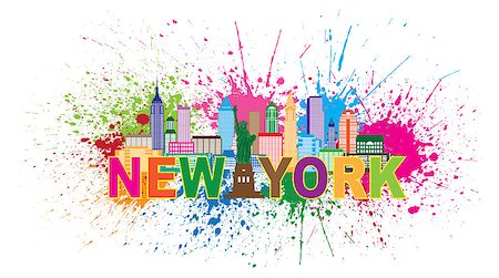 New York City Skyline with Statue of Liberty Abstract Paint Splatter Colorful Text Illustration Stock Photo - Budget Royalty-Free & Subscription, Code: 400-08194907