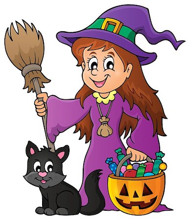 simsearch:400-05686860,k - Cute witch and cat theme image 1 - eps10 vector illustration. Stock Photo - Budget Royalty-Free & Subscription, Code: 400-08195440