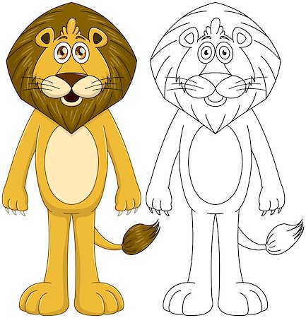 simsearch:400-08255624,k - Vector illustration set of a cute humanoid lion with lineart. Stock Photo - Budget Royalty-Free & Subscription, Code: 400-08195764