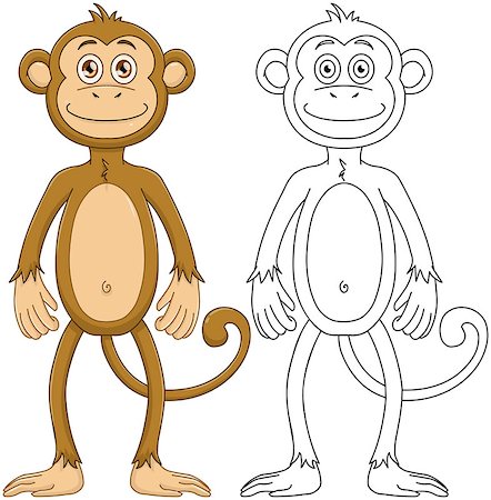 simsearch:400-04382902,k - Vector illustration set of a cute monkey standing with lineart. Stock Photo - Budget Royalty-Free & Subscription, Code: 400-08195766