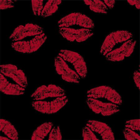 simsearch:400-04451675,k - Seamless texture of red lips prints on black background. vector illustration. Foto de stock - Super Valor sin royalties y Suscripción, Código: 400-08195910