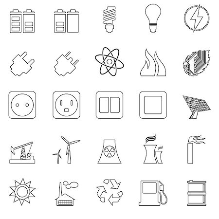 simsearch:400-04285412,k - Electricity, Power and Energy Icon Set in Thin Line Design. Stock Photo - Budget Royalty-Free & Subscription, Code: 400-08195991