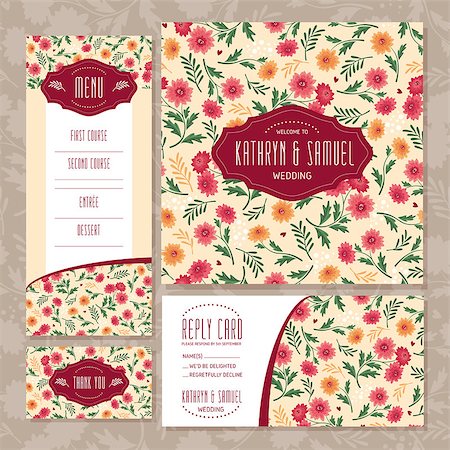 simsearch:400-05307521,k - Set of floral wedding cards vector illustration Stock Photo - Budget Royalty-Free & Subscription, Code: 400-08196107
