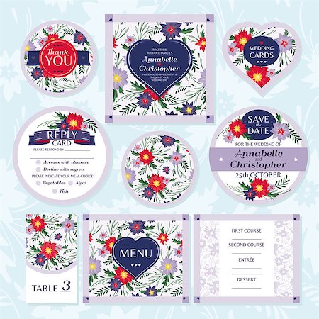 simsearch:400-05307521,k - Set of floral wedding cards vector illustration Stock Photo - Budget Royalty-Free & Subscription, Code: 400-08196125