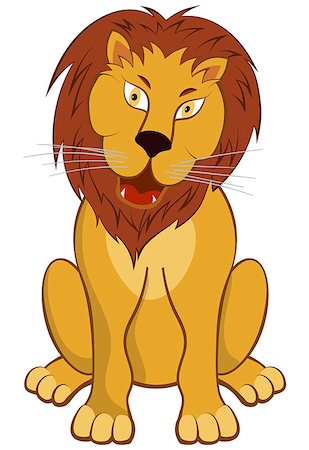 simsearch:400-08255624,k - Funny Cartoon Character Lion With Growl Opened Mouth Sitting on a Floor Over White Background. Hand Drawn in Front View Elegant Cute Design. Vector illustration. Stock Photo - Budget Royalty-Free & Subscription, Code: 400-08196356