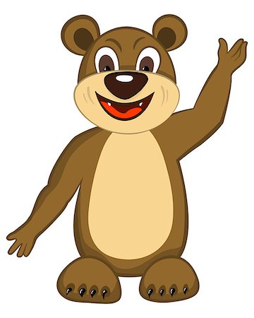 simsearch:400-06633746,k - Funny Cartoon Character Bear  With Smile and  Waving Paw Over White Background. Hand Drawn in Front  View Elegant Cute Design. Vector illustration. Stock Photo - Budget Royalty-Free & Subscription, Code: 400-08196358