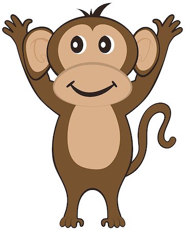 simsearch:400-04227154,k - Funny Cartoon Character Monkey With Smile and  Hands Up Paws Over White Background. Hand Drawn in Front  View Elegant Cute Design. Vector illustration. Stock Photo - Budget Royalty-Free & Subscription, Code: 400-08196359