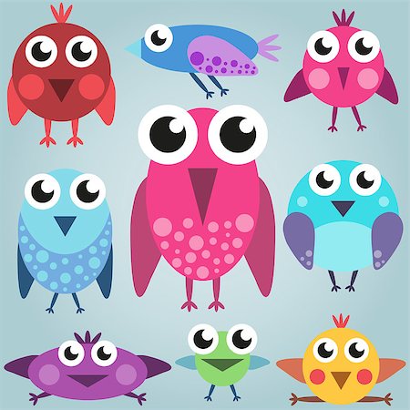simsearch:400-08410665,k - Cartoon bright bird set, funny comic birds, simple birds, vector illustration Photographie de stock - Aubaine LD & Abonnement, Code: 400-08196713