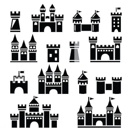 Buildings icons set - castles isolated on white Stock Photo - Budget Royalty-Free & Subscription, Code: 400-08197065