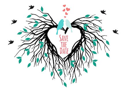 simsearch:400-06686195,k - heart shaped wedding tree with birds, save the date, vector illustration Photographie de stock - Aubaine LD & Abonnement, Code: 400-08197826