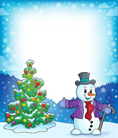 simsearch:400-05693036,k - Frame with Christmas tree and snowman 1 - eps10 vector illustration. Stock Photo - Budget Royalty-Free & Subscription, Code: 400-08197888