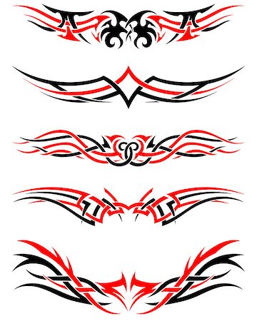 simsearch:400-05706564,k - Set of Tribal Indigenous Tattoos in Black and Red Colors. Elegant Smooth Design Over White Background. Vector Illustration. Stock Photo - Budget Royalty-Free & Subscription, Code: 400-08198164