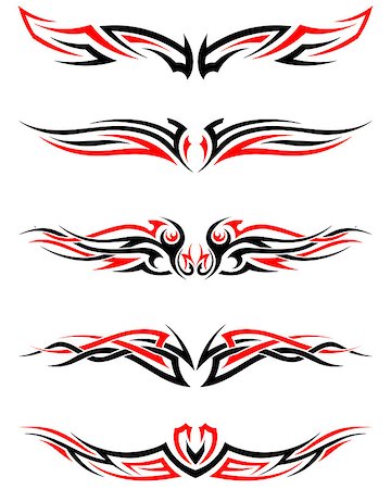 simsearch:400-05706564,k - Set of Tribal Indigenous Tattoos in Black and Red Colors. Elegant Smooth Design Over White Background. Vector Illustration. Stock Photo - Budget Royalty-Free & Subscription, Code: 400-08198165