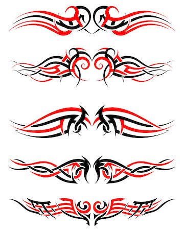 simsearch:400-05706564,k - Set of Tribal Indigenous Tattoos in Black and Red Colors. Elegant Smooth Design Over White Background. Vector Illustration. Stock Photo - Budget Royalty-Free & Subscription, Code: 400-08198163