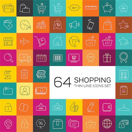 simsearch:400-04097382,k - 64 e-commerce and shopping icons. Thin line modern design. Stock Photo - Budget Royalty-Free & Subscription, Code: 400-08198262