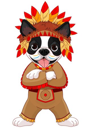 Illustration of cute Boston terrier wears Native American costume Stock Photo - Budget Royalty-Free & Subscription, Code: 400-08198342