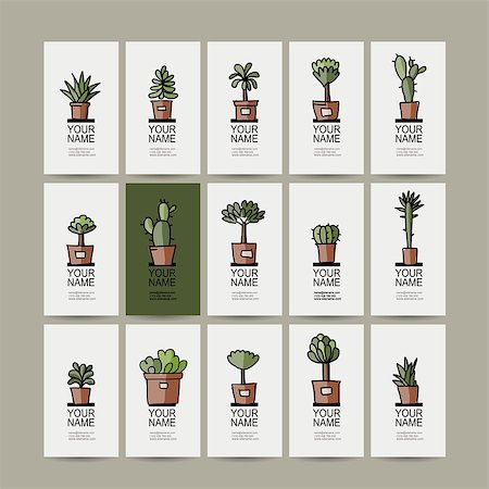 Business cards with cactus in pots, sketch for your design. Vector illustration Stock Photo - Budget Royalty-Free & Subscription, Code: 400-08198676