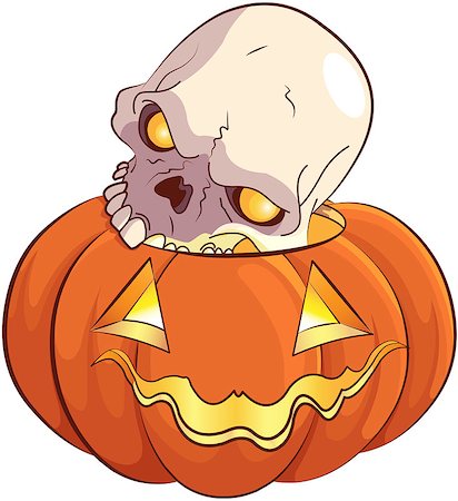 simsearch:400-05325412,k - Illustration of skull and pumpkin Stock Photo - Budget Royalty-Free & Subscription, Code: 400-08199152