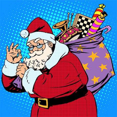 Santa Claus with gift bag okay gesture retro style pop art Stock Photo - Budget Royalty-Free & Subscription, Code: 400-08199164