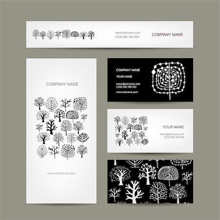 Business cards design, art trees. Vector illustration Stock Photo - Budget Royalty-Free & Subscription, Code: 400-08199847