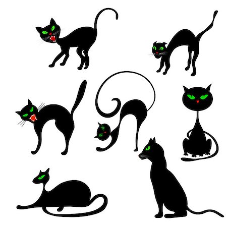 simsearch:400-08189024,k - Halloween Holiday Elements Set. Collection With Black Cats in Different Poses Over White Background for Creating Halloween Designs.  Vector illustration. Photographie de stock - Aubaine LD & Abonnement, Code: 400-08199867