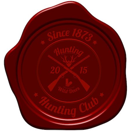 simsearch:400-08348524,k - Hunting Vintage Emblem. Cross Hunting Gun With Ammo and Deer Antler Silhouette. Suitable for Advertising, Hunt Equipment, Club And Other Use. Dark Red Retro Seal Style. Vector Illustration. Stock Photo - Budget Royalty-Free & Subscription, Code: 400-08199872