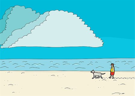 Cartoon seashore scene with man and dog on sand Stock Photo - Budget Royalty-Free & Subscription, Code: 400-08190595
