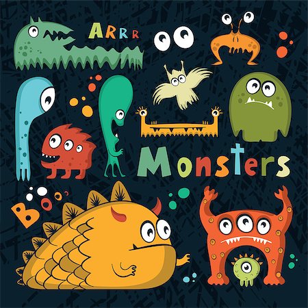 Fun monsters set,vector illustration Stock Photo - Budget Royalty-Free & Subscription, Code: 400-08190845