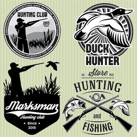 simsearch:400-08348524,k - set of vector patterns with duck, dip, gun, hunter for hunting emblem Stock Photo - Budget Royalty-Free & Subscription, Code: 400-08190846