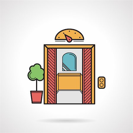 simsearch:400-04317268,k - Single flat color design vector icon for open retro elevator with arrow level table for restaurant or hotel interior on white background. Stock Photo - Budget Royalty-Free & Subscription, Code: 400-08191197