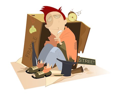 Hungry and chilled man sits near cardboard box Stock Photo - Budget Royalty-Free & Subscription, Code: 400-08191326