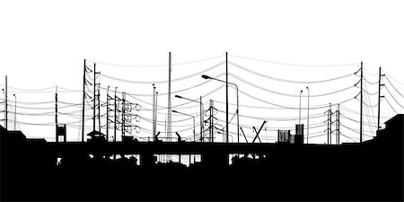 simsearch:400-04688937,k - EPS8 editable vector detailed silhouette of an urban scene of chaotic overhead cables in Bangkok Stock Photo - Budget Royalty-Free & Subscription, Code: 400-08191378
