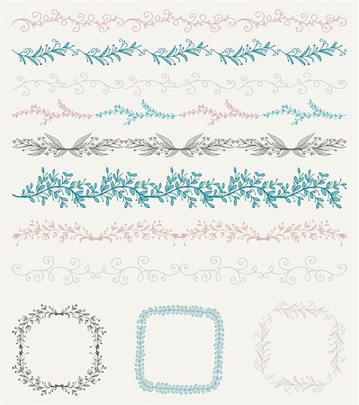 Collection of Colorful Seamless Hand Sketched Artistic Rustic  Decorative Doodle Vintage Borders and Frames, Branches and Brackets. Design Elements. Hand Drawn Vector Illustration. Pattern Brashes Stock Photo - Budget Royalty-Free & Subscription, Code: 400-08191460