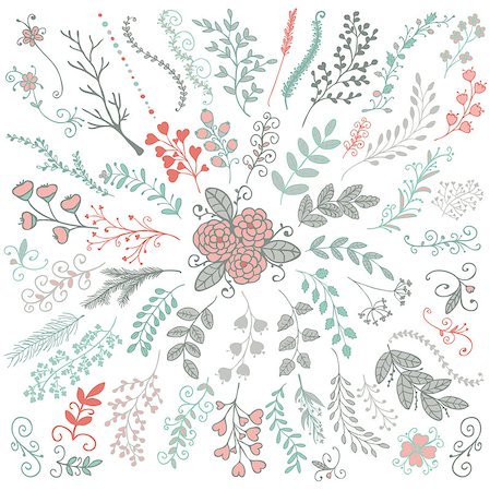 Vector Colorful Hand Sketched Rustic Floral Doodle Decorative Branches, Swirls, Design Elements. Hand Drawing Vector Illustration. Pattern Brushes. Stock Photo - Budget Royalty-Free & Subscription, Code: 400-08191854