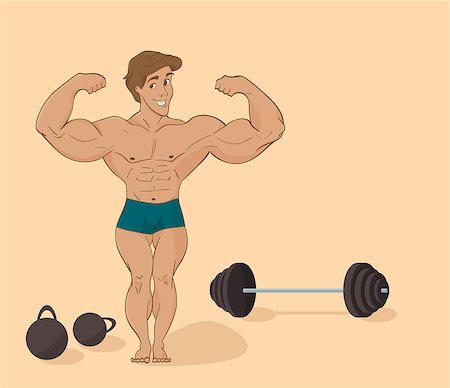 Vector illustration of a flat - muscular man bodybuilder - inflated athlete in cartoon style Stock Photo - Budget Royalty-Free & Subscription, Code: 400-08192035