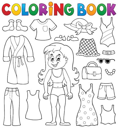 simsearch:400-06628918,k - Coloring book girl with clothes theme 1 - eps10 vector illustration. Photographie de stock - Aubaine LD & Abonnement, Code: 400-08192326