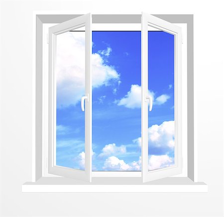 Opened window and clouds on blue sky. Isolated on white background Stock Photo - Budget Royalty-Free & Subscription, Code: 400-08192725
